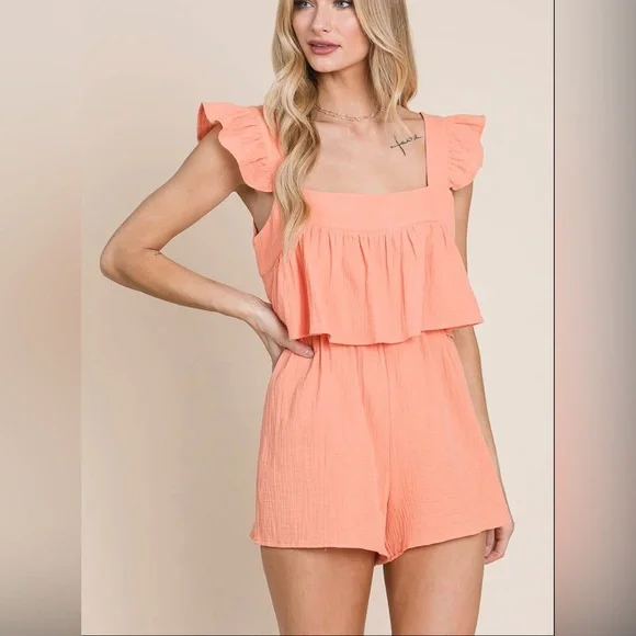 Peach Ruffle Romper - Picture 1 of 3
